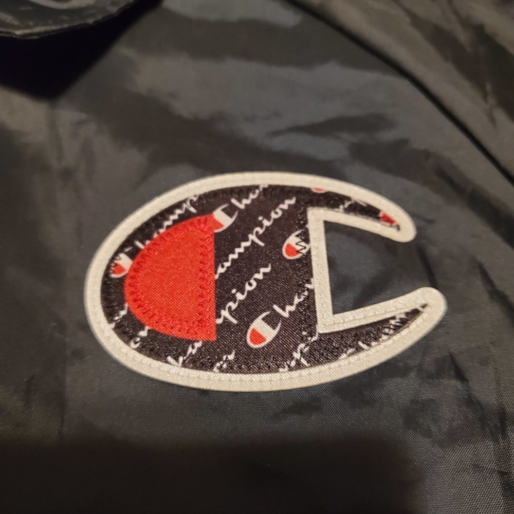 Champion Navy Blue Nylon Snap Button Cropped Jacket Size Medium - Picture 2 of 9